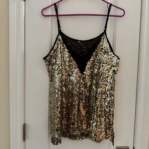 Sparkly New Years Festive Glam Gold Sequin Party Cami Y2K Disco Statement Top Lg